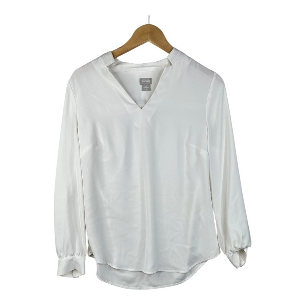 Chico's Long Sleeve V-neck Blouse size‎ 0 (Small) White